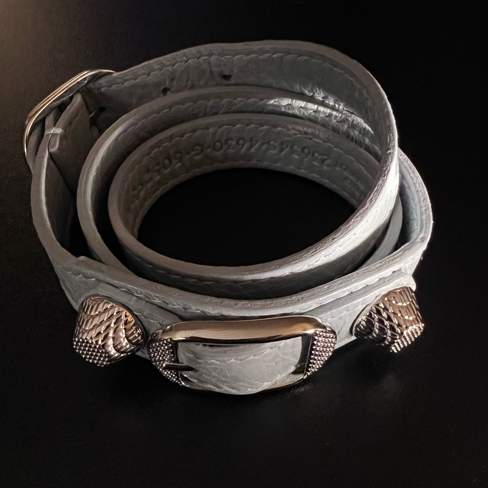 Balenciaga Triple Tour Bluish-Gray Leather Bracelet Giant Hardware